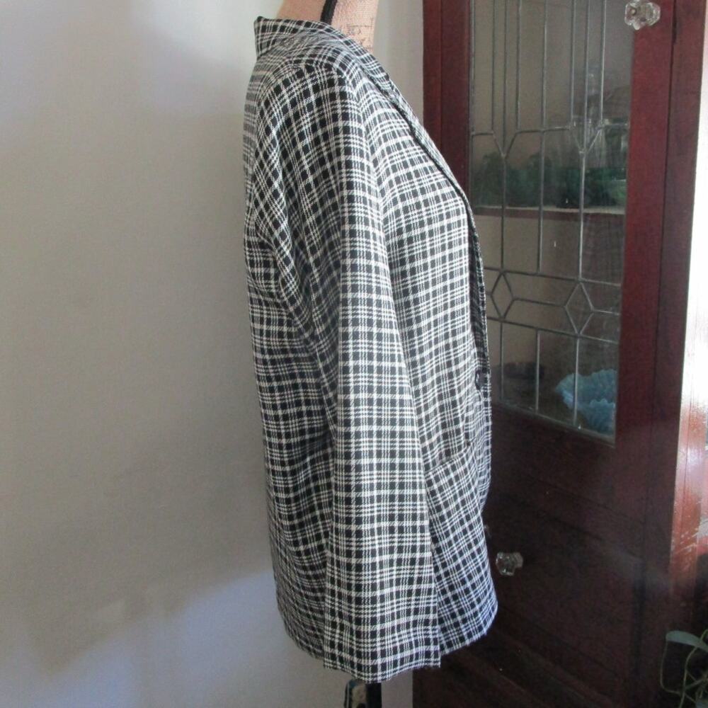 70s/80s Vintage Black & White Plaid Blazer Size XL Single Breasted Corpcore Work - Picture 5 of 17